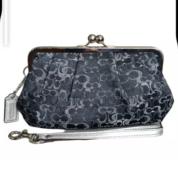 COACH Optic Mini Signature Lurex Framed Kisslock Clutch Wristlet LTD ED NWT - Picture 5 of 11
